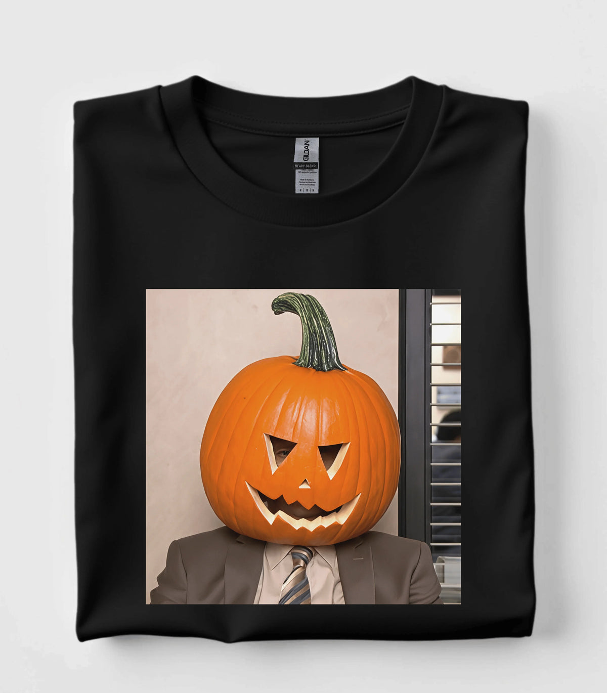 Funny pumpkin head graphic tee on black t-shirt