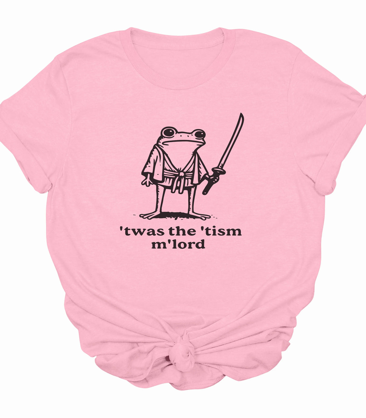 Funny frog graphic tee with sword and text 'twas the 'tism m'lord