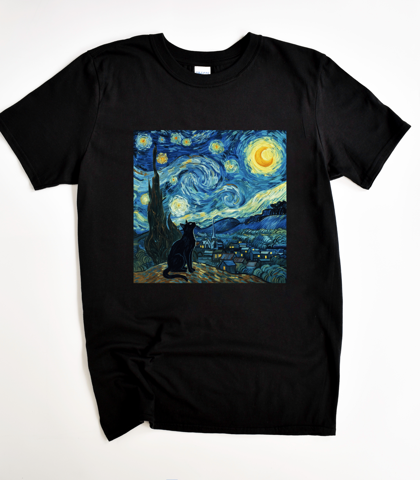 Cat Starry Night Graphic T-Shirt