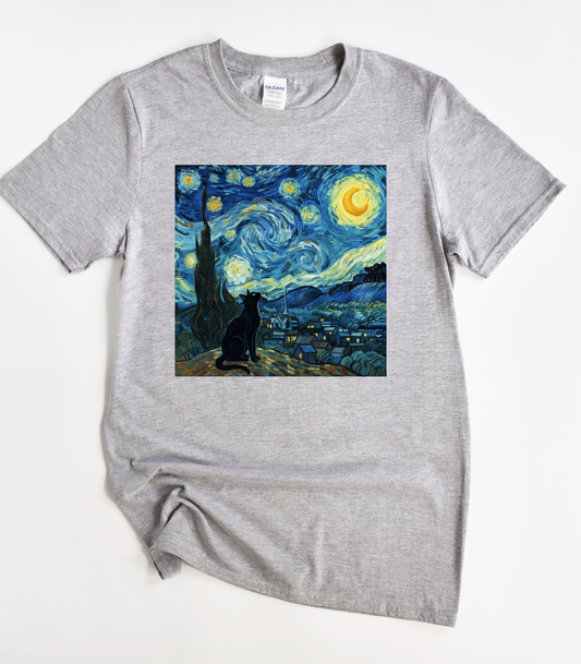 Cat Starry Night Graphic T-Shirt