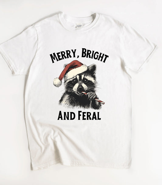 Raccoon Christmas Merry Bright and Feral T-Shirt