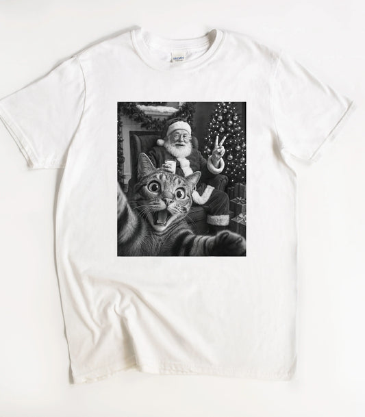 Funny Cat Selfie With Santa T-Shirt