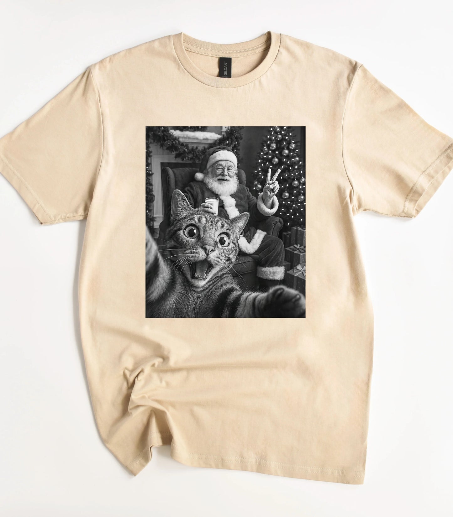 Funny Cat Selfie With Santa T-Shirt