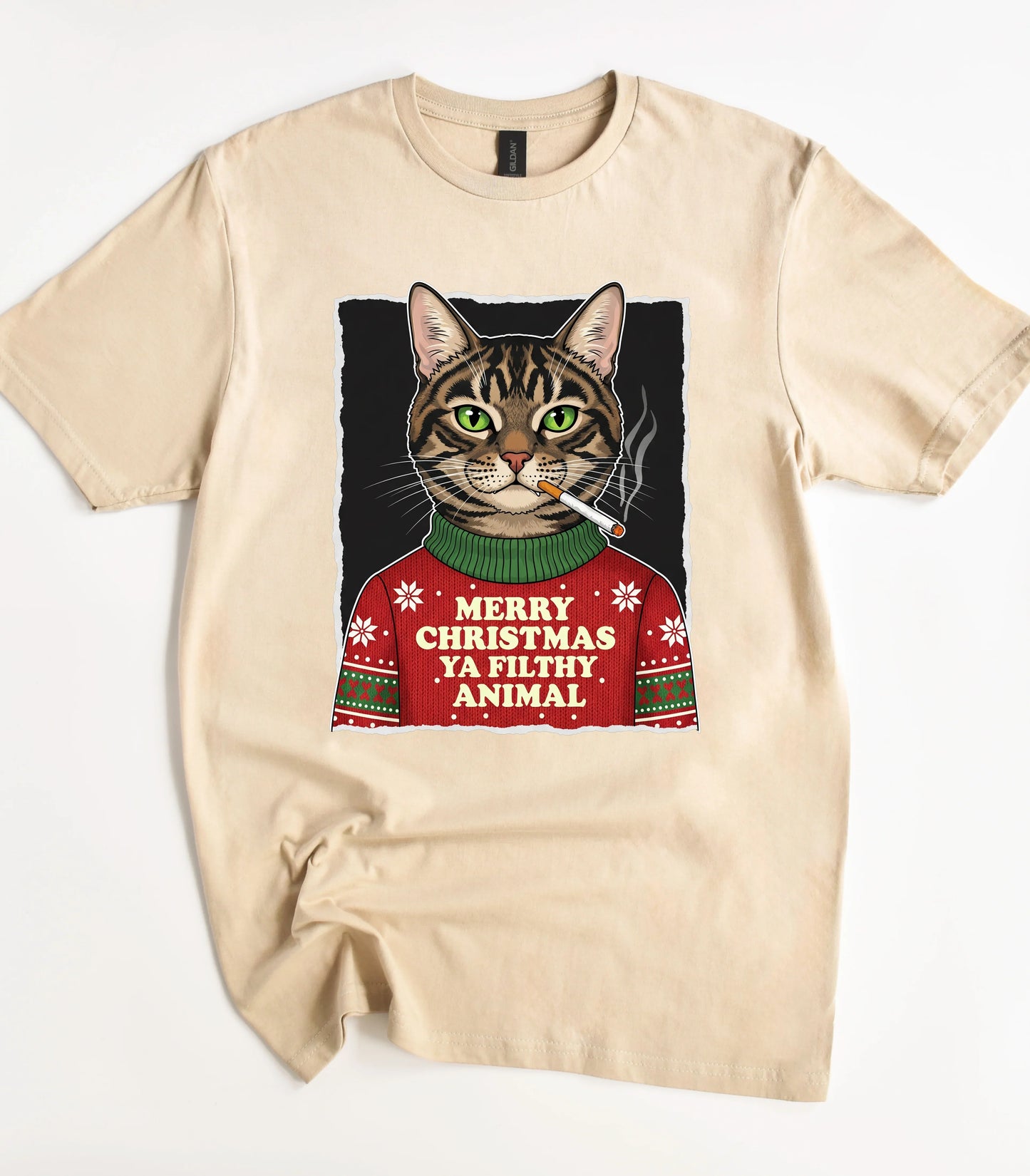 Smoking Cat Funny Christmas T-Shirt