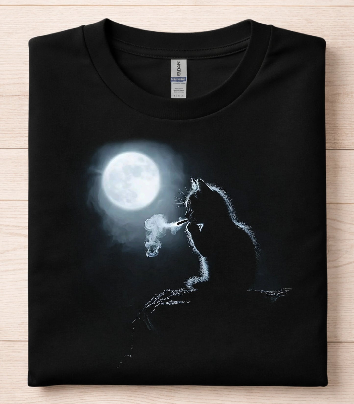 Smoking Cat Under Full Moon T-Shirt