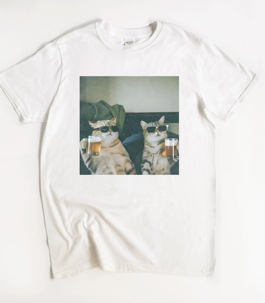 Cool Cat Drinking Beer Funny T-Shirt