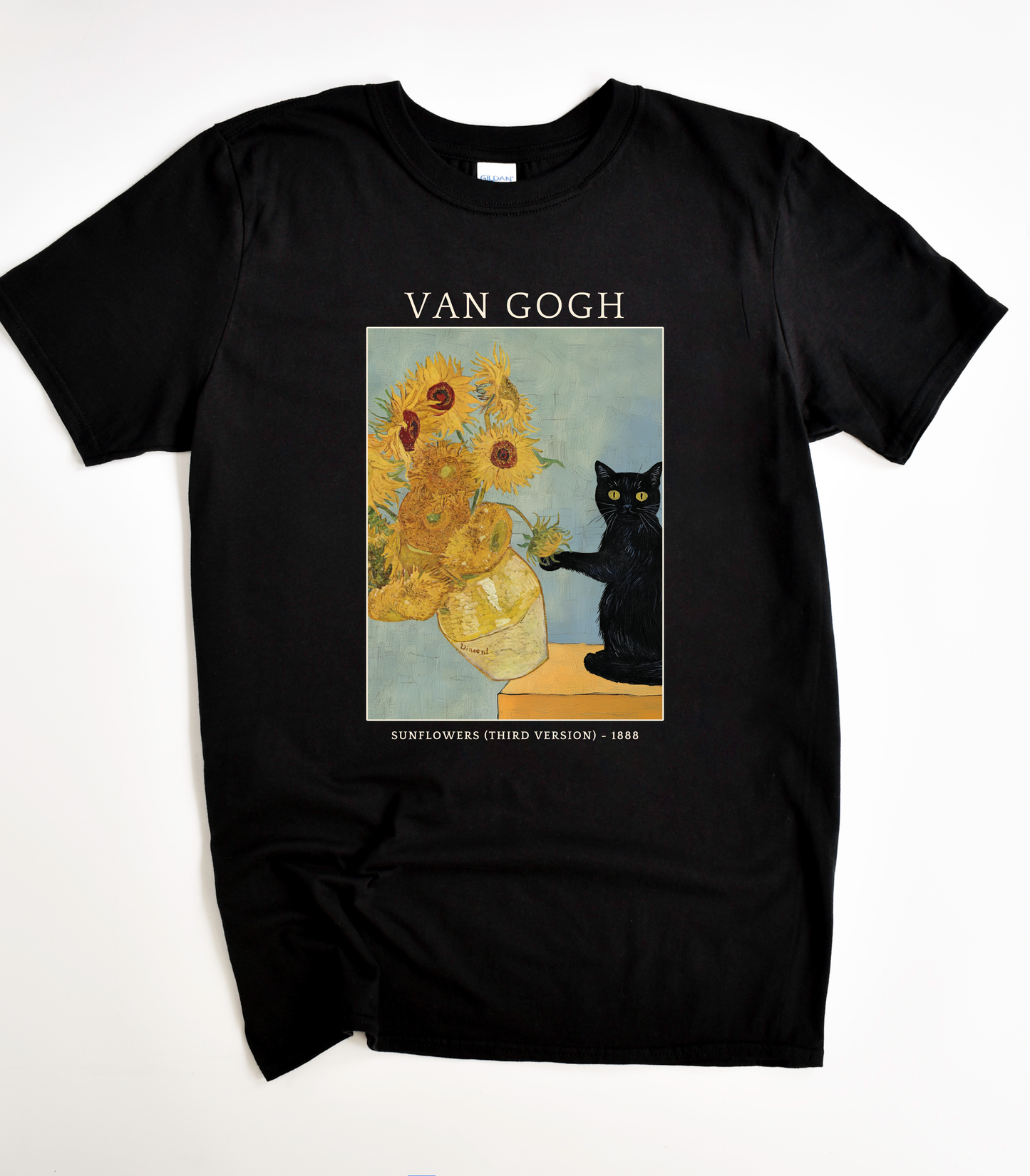 Van Gogh Sunflowers cat graphic t-shirt