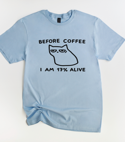Before Coffee I Am 17% Alive Funny Cat Shirt