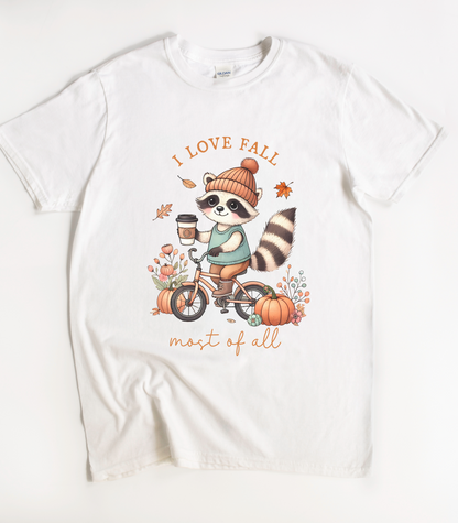 I Love Fall Most Of All Cute Raccoon T-Shirt