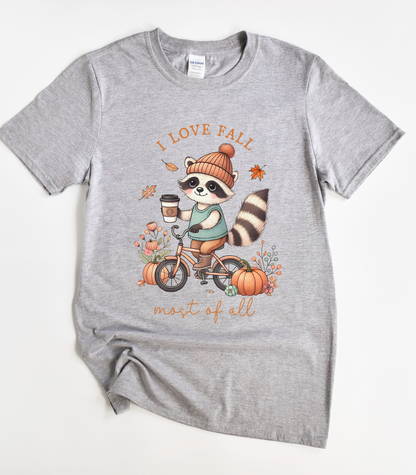 I Love Fall Most Of All Cute Raccoon T-Shirt