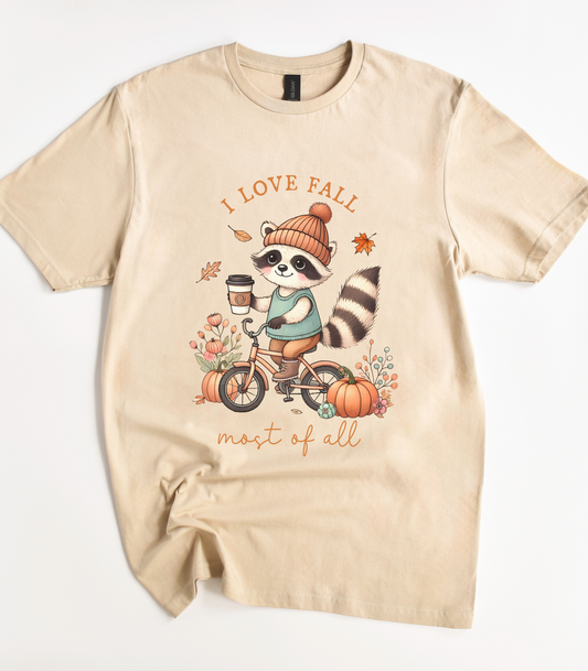 I Love Fall Most Of All Cute Raccoon T-Shirt