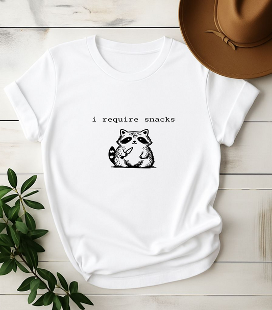 I Require Snacks Fat Raccoon Funny T-Shirt