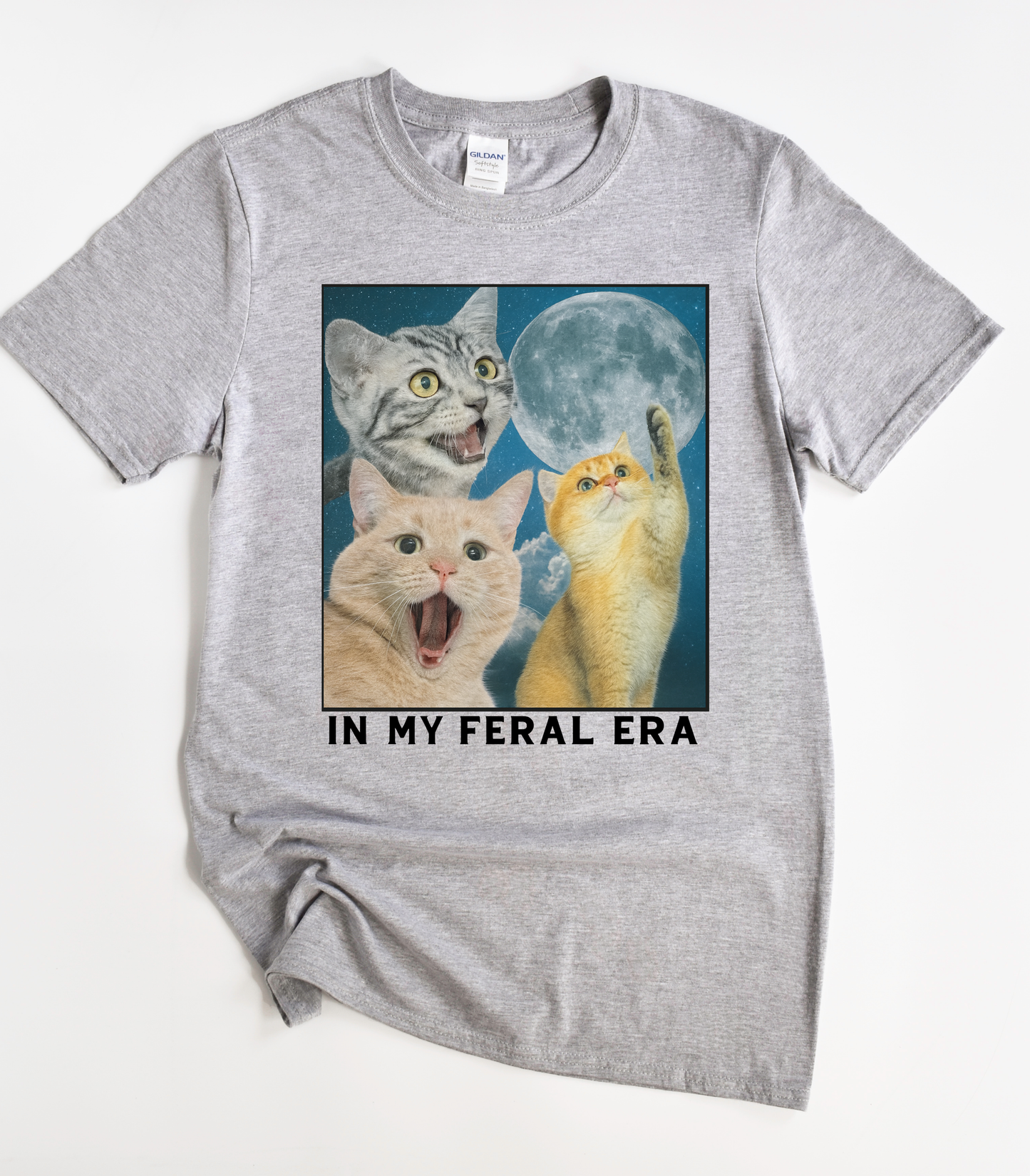 In My Feral Era Three Cats Moon Graphic T-Shirt