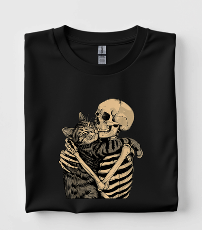 Skeleton Hugging Cat T-Shirt