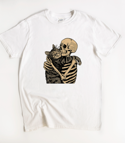 Skeleton Hugging Cat T-Shirt