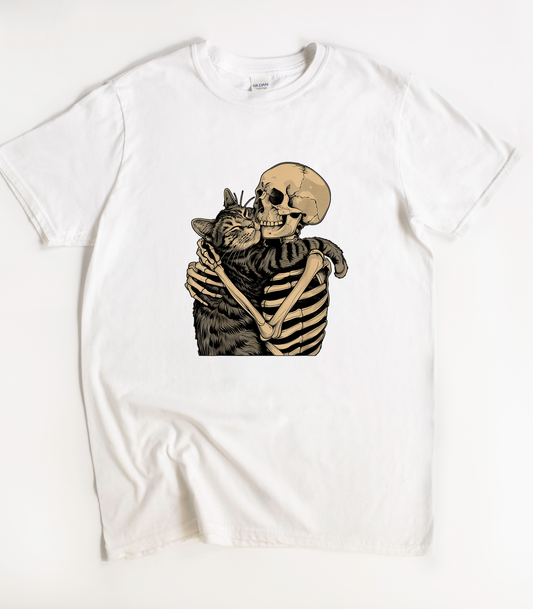 Skeleton Hugging Cat T-Shirt
