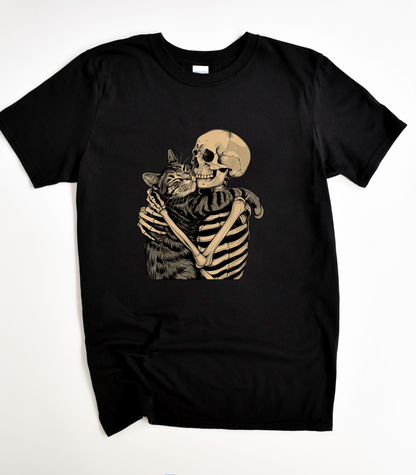 Skeleton Hugging Cat T-Shirt