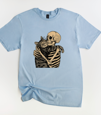 Skeleton Hugging Cat T-Shirt