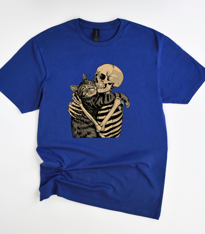 Skeleton Hugging Cat T-Shirt