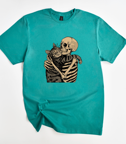 Skeleton Hugging Cat T-Shirt