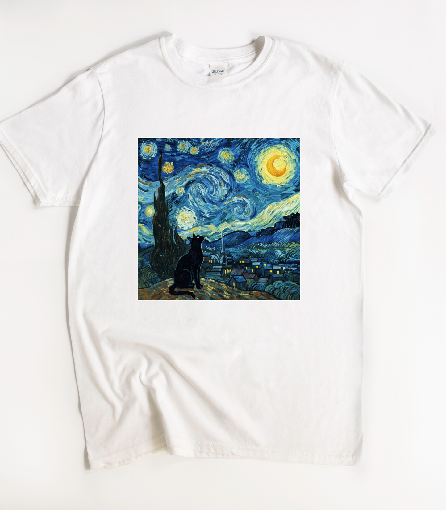 Cat Starry Night Graphic T-Shirt