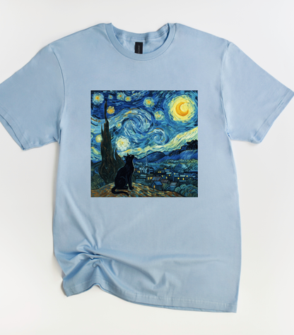 Cat Starry Night Graphic T-Shirt
