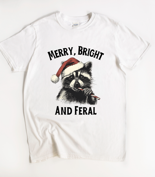 Raccoon Christmas Merry Bright and Feral T-Shirt