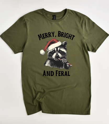 Raccoon Christmas Merry Bright and Feral T-Shirt