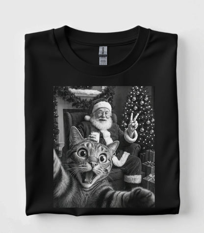 Funny Cat Selfie With Santa T-Shirt