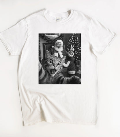Funny Cat Selfie With Santa T-Shirt