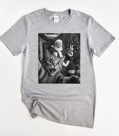 Funny Cat Selfie With Santa T-Shirt