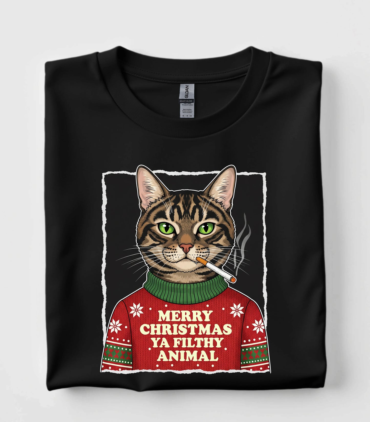 Smoking Cat Funny Christmas T-Shirt
