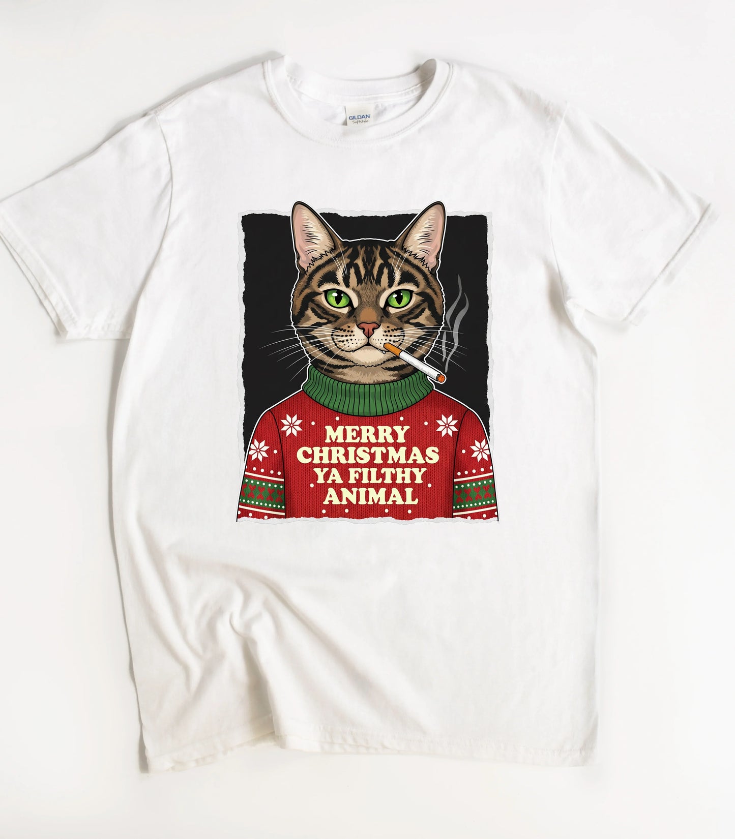 Smoking Cat Funny Christmas T-Shirt