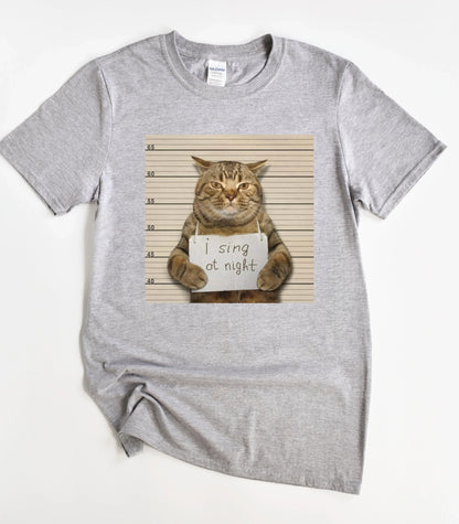 I Sing At Night Cat Funny Meme T-Shirt