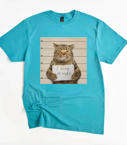 I Sing At Night Cat Funny Meme T-Shirt