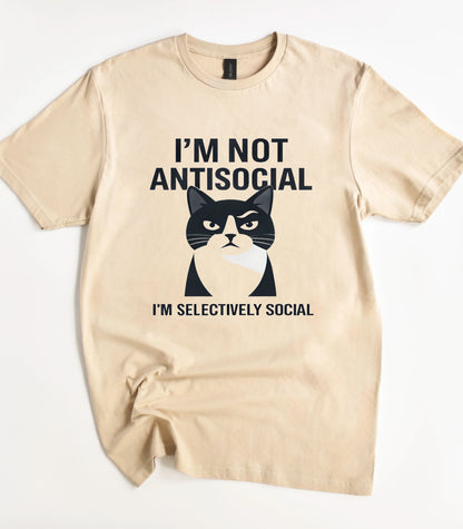 Funny Cat I'm Not Antisocial I'm Selectively Social T-Shirt