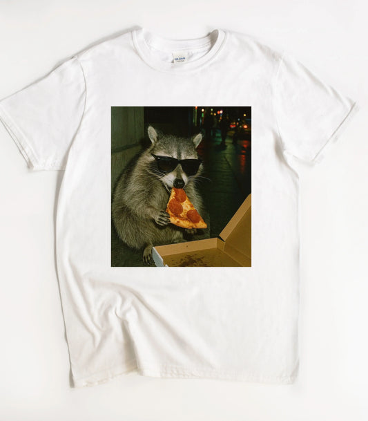Funny Raccoon Eating Pizza T-Shirt