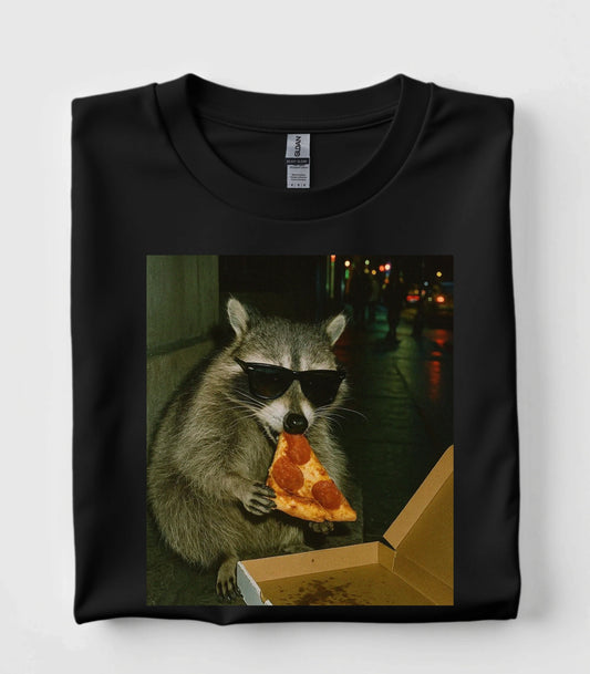 Funny Raccoon Eating Pizza T-Shirt