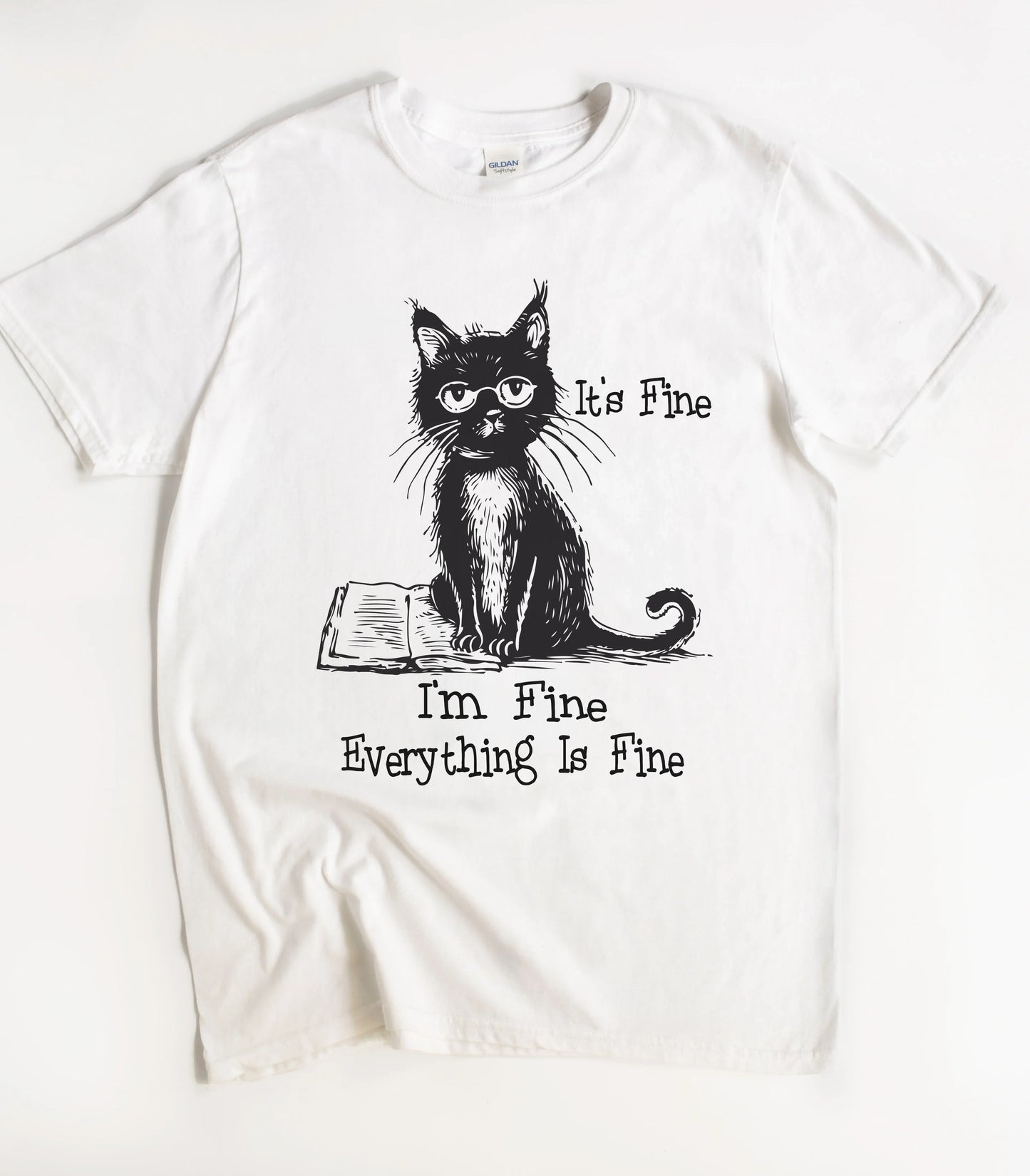 It's Fine I'm Fine Everything Is Fine Black Cat T-Shirt