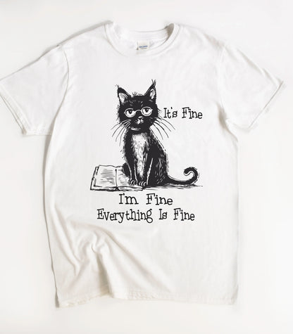 It's Fine I'm Fine Everything Is Fine Black Cat T-Shirt