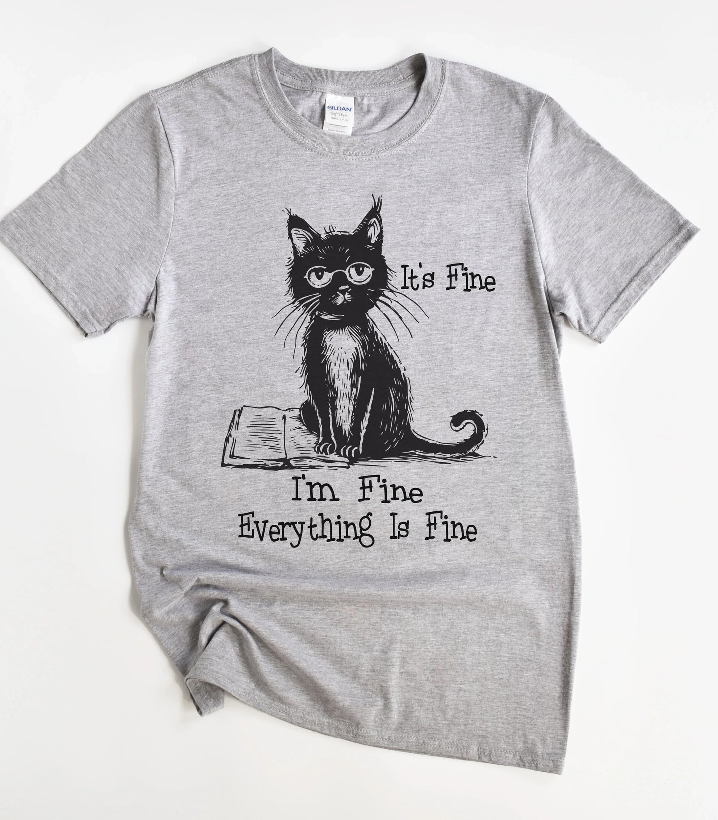 It's Fine I'm Fine Everything Is Fine Black Cat T-Shirt