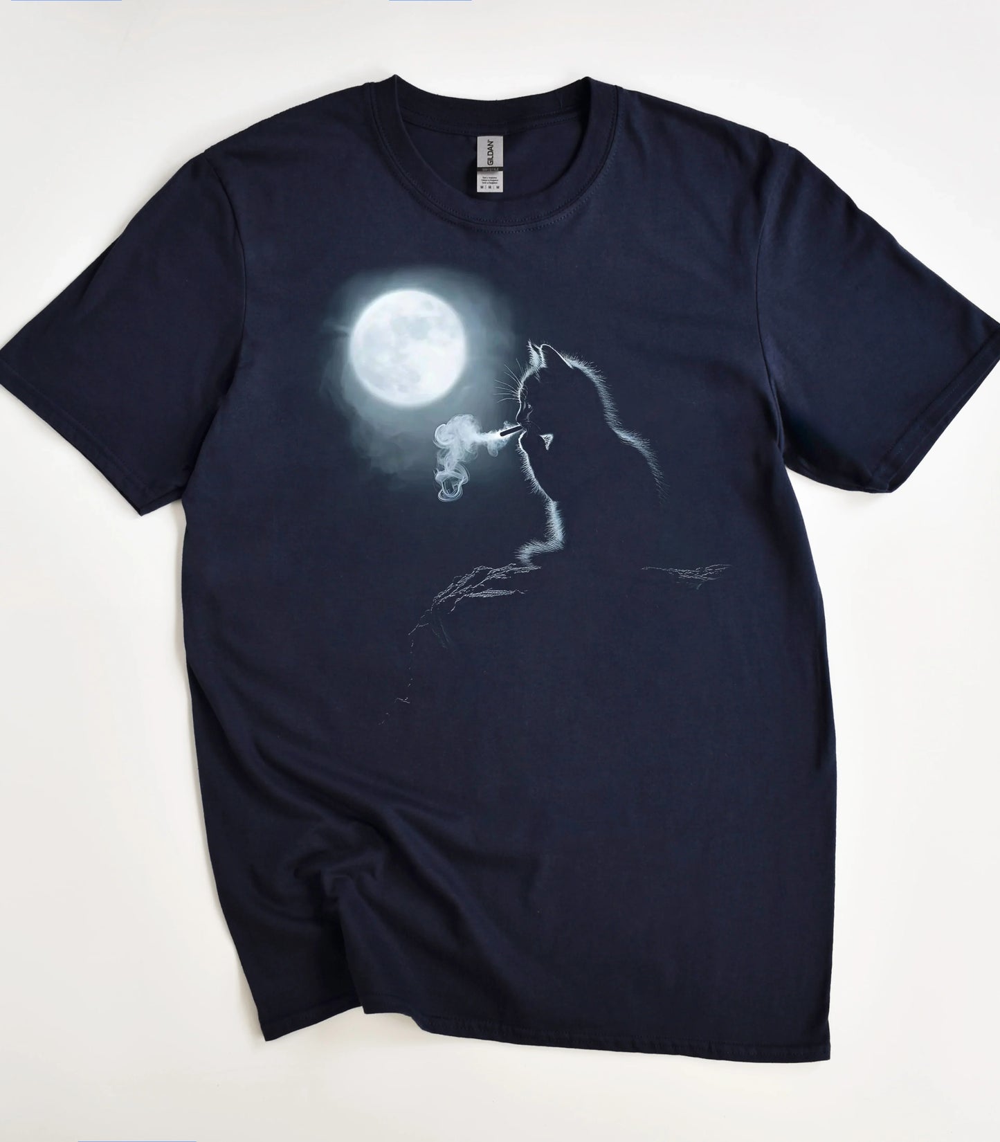 Smoking Cat Under Full Moon T-Shirt