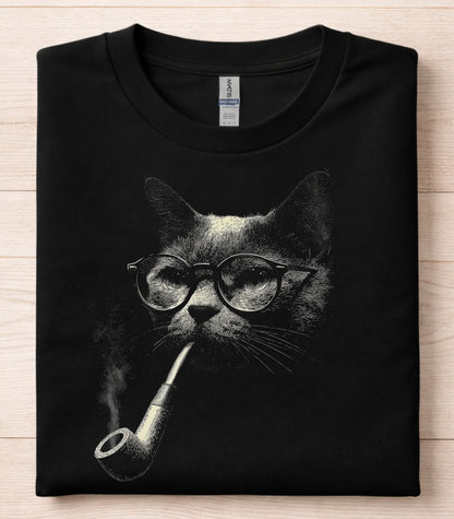 Vintage Smoking Pipe Cat T-Shirt