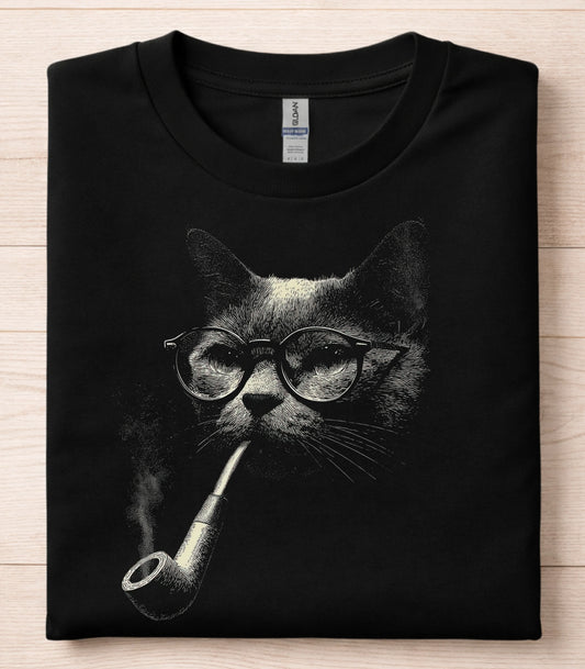 Vintage Smoking Pipe Cat T-Shirt