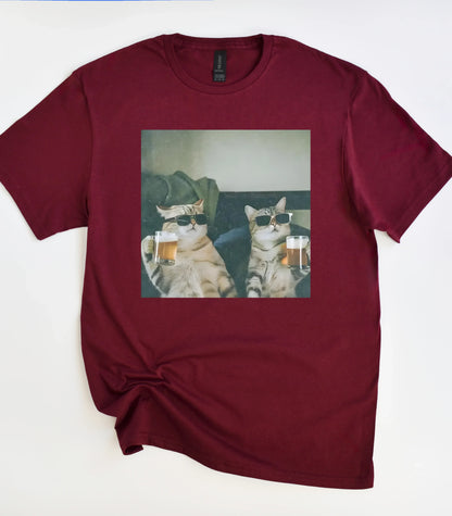 Cool Cat Drinking Beer Funny T-Shirt