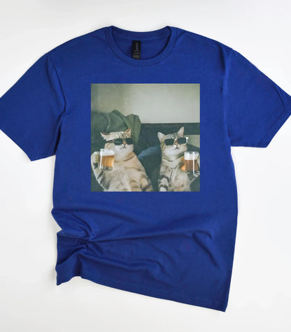 Cool Cat Drinking Beer Funny T-Shirt
