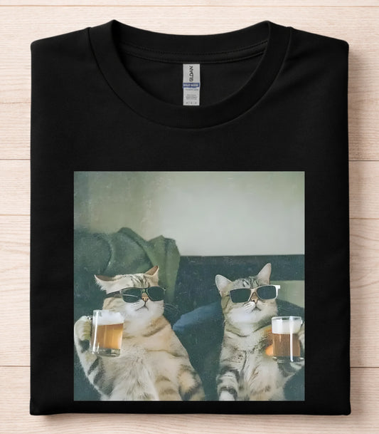 Cool Cat Drinking Beer Funny T-Shirt
