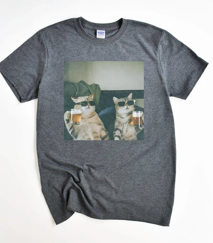 Cool Cat Drinking Beer Funny T-Shirt